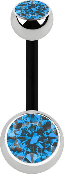 Image du produit Star Piercing Banane noire avec deux boules cristal argenté bleu clair (Acier chirurgical 316LLaiton, sans laitonAcier chirurgical 316LBioflex)
