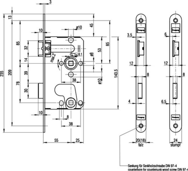 Image du produit BKS Serrure à encastrer 0215 BAD 20/ 55/78/8 mm DIN gauche argenté arrondi classe 1 zinc pression g... (Serrure à mortaise)