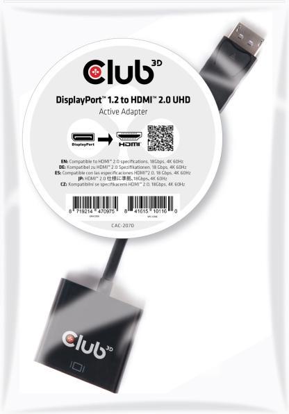 Produktbild Club 3D Adapterkabel DP 1.2 auf HDMI 2.0 (HDMI, 21 cm)