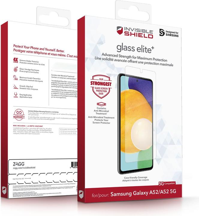 Image du produit Zagg InvisibleShield Glass Elite+ Samsung (e) (1 pièce(s), Samsung Galaxy A52 5G, Samsung Galaxy A52)