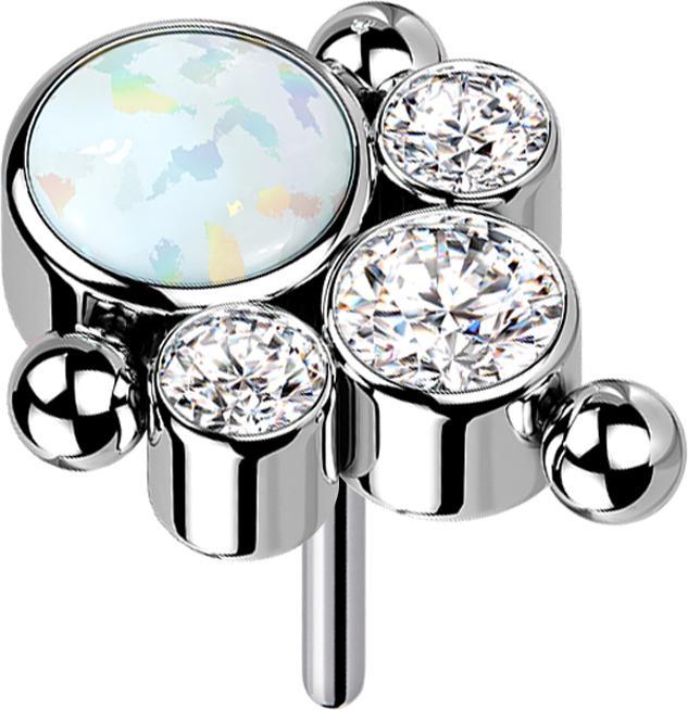 Produktbild Star Piercing Threadless silber drei Kugeln drei Kristalle silber Opal weiss (Titan G23, ohne Messing)