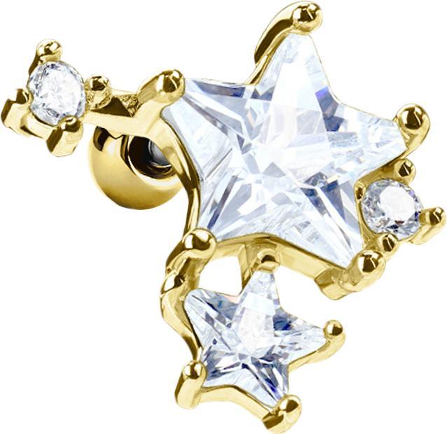 Actual product image Star Piercing Micro Barbell 14k vergoldet doppel Sternkristall (Surgical steel 316L, Brass)