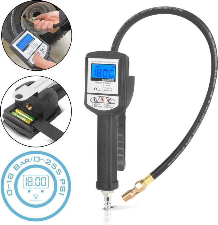 Immagine prodotto Stahlwerk Pistola digitale per gonfiaggio pneumatici ad aria compressa DRP-18 ST Campo di misura 0-18 bar