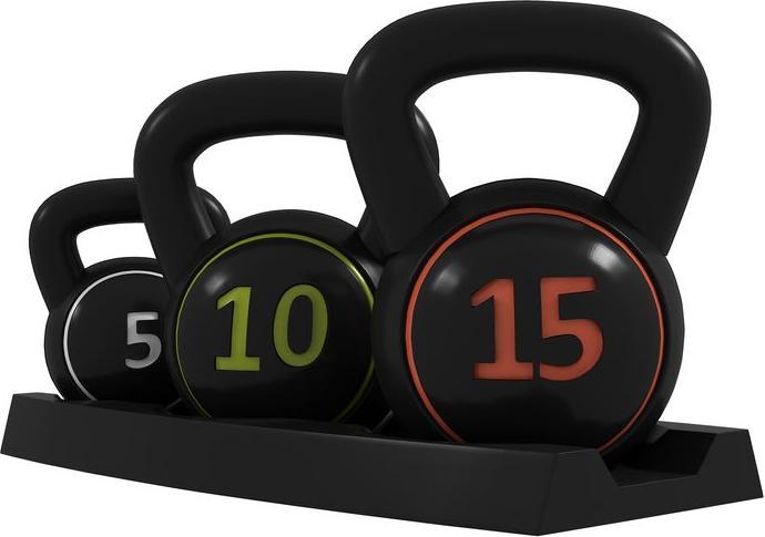 Produktbild Swisshandel24 Kettlebell Set, 3 Kugelhanteln 2,2kg/4,5kg/6,8kg, Kunststoffhülle, Schwarz