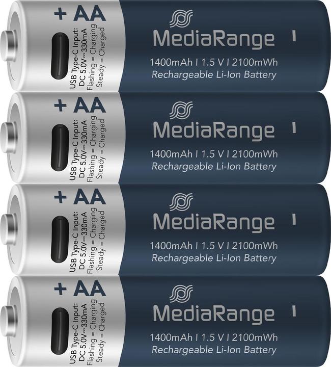 Immagine prodotto MediaRange Ricaricabile USB-C (4 pz., AA, 1400 mAh)