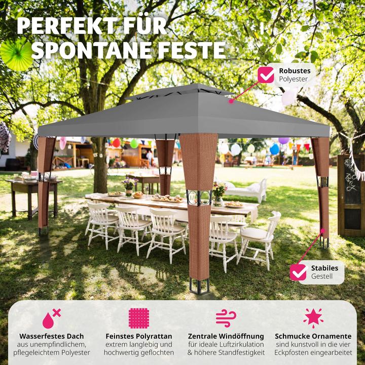 Produktbild tectake Rattan Garten Pavillon (400 cm, 300 cm)
