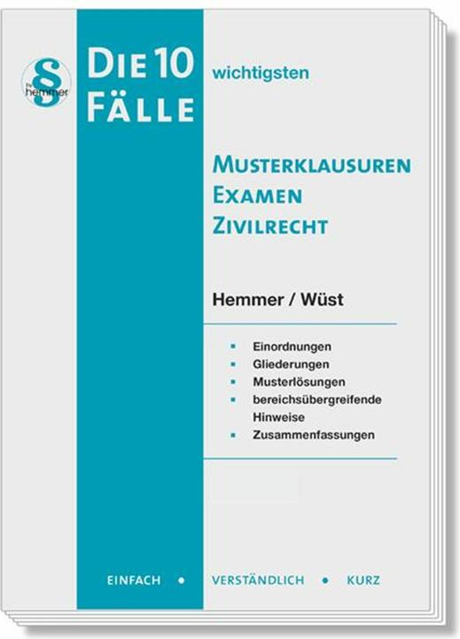 Immagine prodotto Die 10 wichtigsten Flle Musterklausuren Examen Zivilrecht (Tedesco, Karl-Edmund Hemmer, Achim Wüst, 2024)