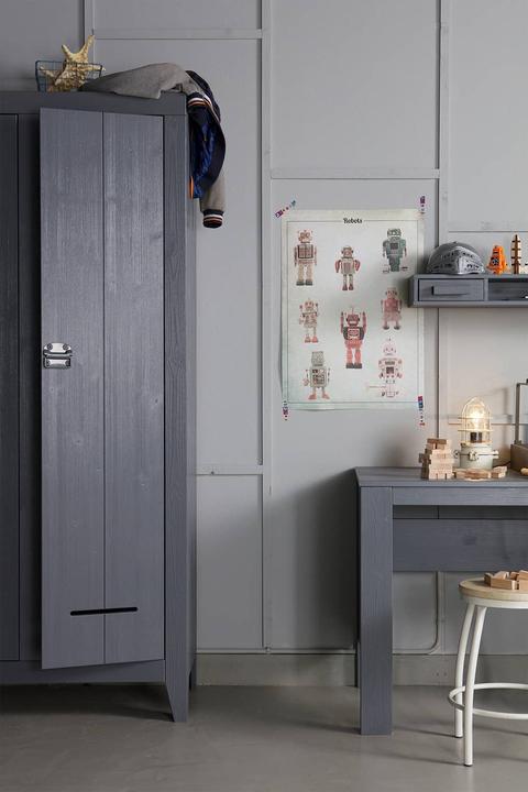 Productafbeelding Woood Kledingkast Kluis 2 deuren grenen staalgrijs (FSC) (190 x 95 x 44 cm)