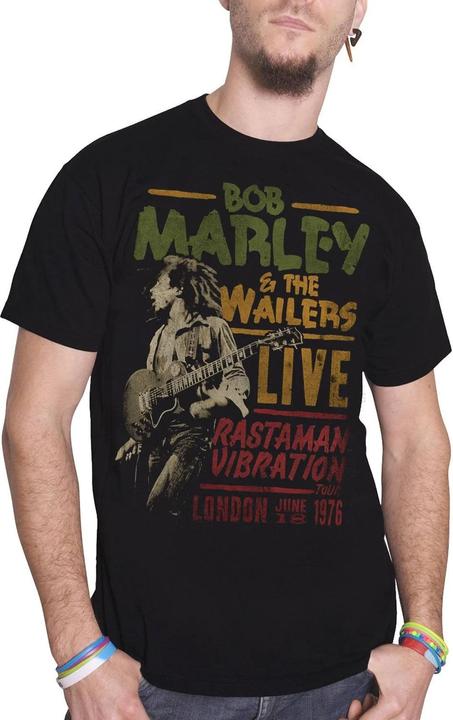 Actual product image Bob Marley Unisex Adult Rastaman Vibration Tour 1976 Cotton T-Shirt (M)
