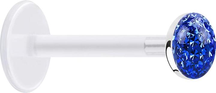 Star Piercing Micro Labret transparent mit Kristallscheibe dunkelblau Epoxy Schutzschicht (Bioflex, ohne Messing, 925 Sterlingsilber)