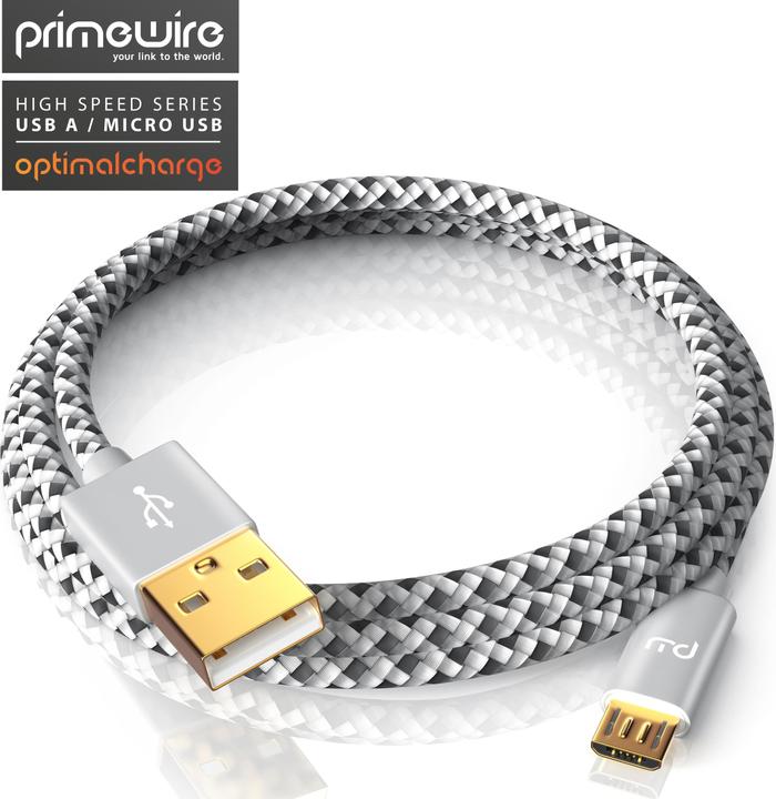 Actual product image Primewire Micro USB Cable - 2.4A MicroUSB Fast Charging Cable, Nylon, Metal Plug, Data Cable Charging Cable (5 m, USB 2.0)