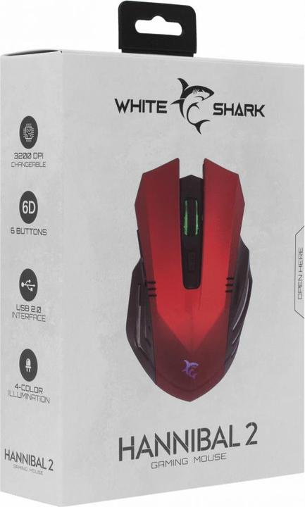 Actual product image White Shark Gaming mouse Hannibal 2, with backlight, 6 buttons, Red (Cable)