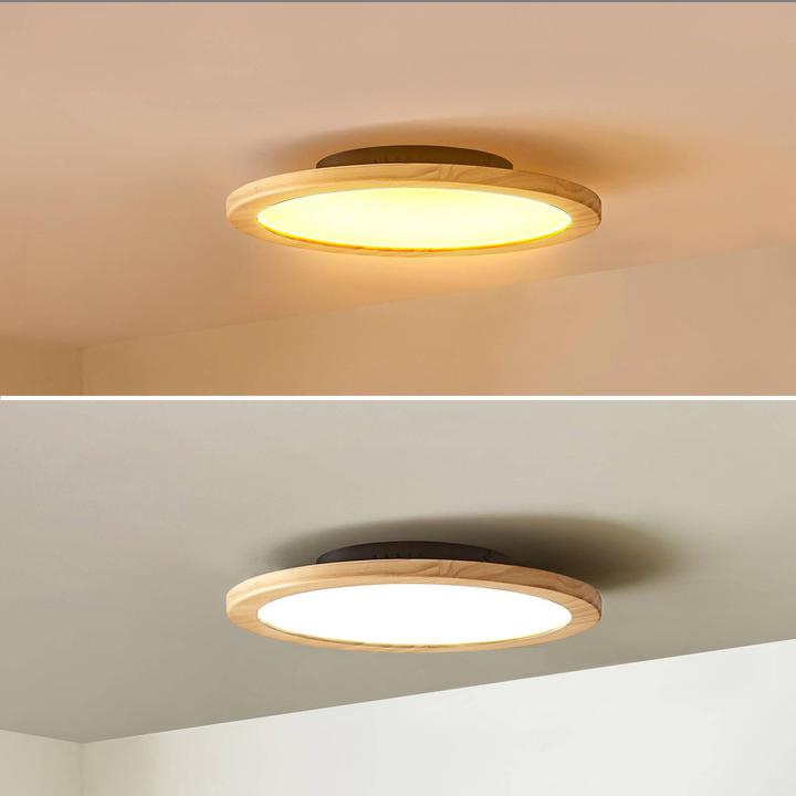 Actual product image Lucande Joren LED ceiling light round wood Ø 37.5cm (1310 lm)