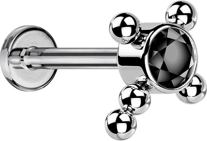 Produktbild Star Piercing Micro Labret Innengewinde silber Kreuz Kugeln Kristall schwarz (ohne Messing, Titan G23)