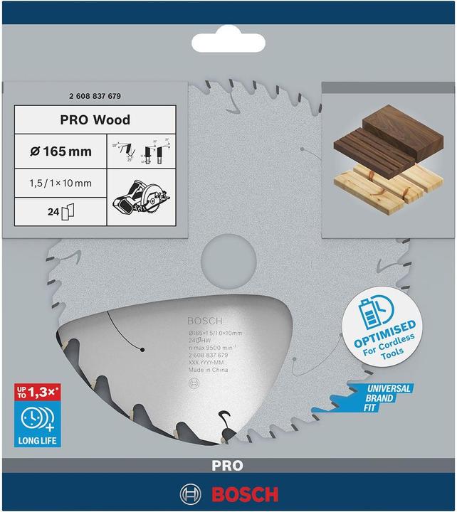 Productafbeelding Bosch Professional Zubehör Cirkelzaagblad Standaard voor hout, 165x1,5/1x10, 24 tanden
