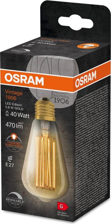 Produktbild Osram LED-Vintage-Lampe (E27, 5.80 W, 470 lm, 4 x, G)