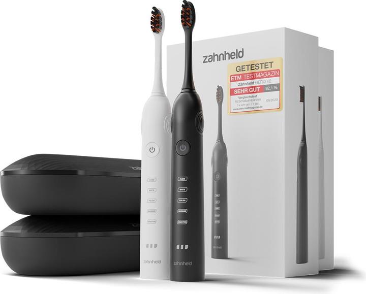 Image du produit Zahnheld Schallzahnbürste im Doppelpack Schwarz/Weiss (Brosse à dents sonique)