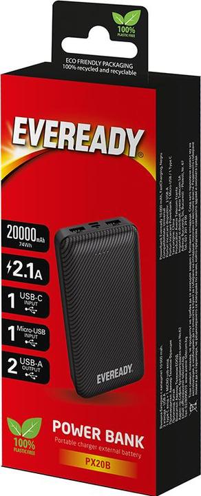Produktbild Eveready PX20B - Powerbank 20000 mAh 2x USB-A (Schwarz) (20000 mAh, 74000 Wh)