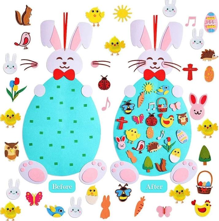 Actual product image Activity Board DIY Felt Easter Rabbit Pendant Set Colourful Eggs Chicks Puzzle Wall Hanging Ornament Easter Party