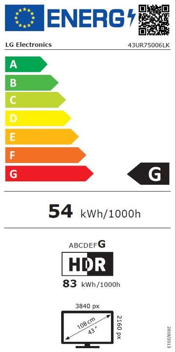 Label énergétique LG 43UR75006LK (43", LED, 4K, 2023)