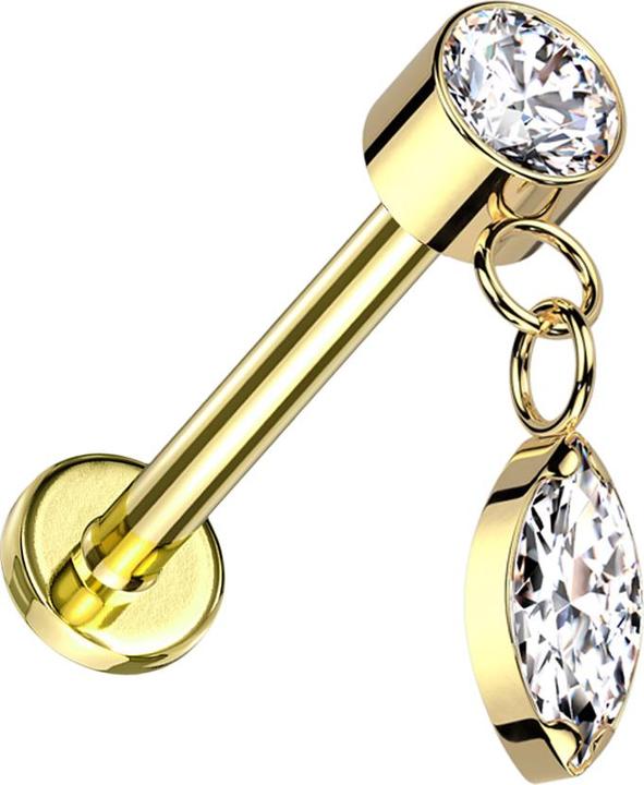 Hollywood Body Jewelry Micro Labret Inner Thread Gold Plated Cylinder Gold Plated Crystals Silver Pendant Oval Crystal sil (Titanium G23, without brass)