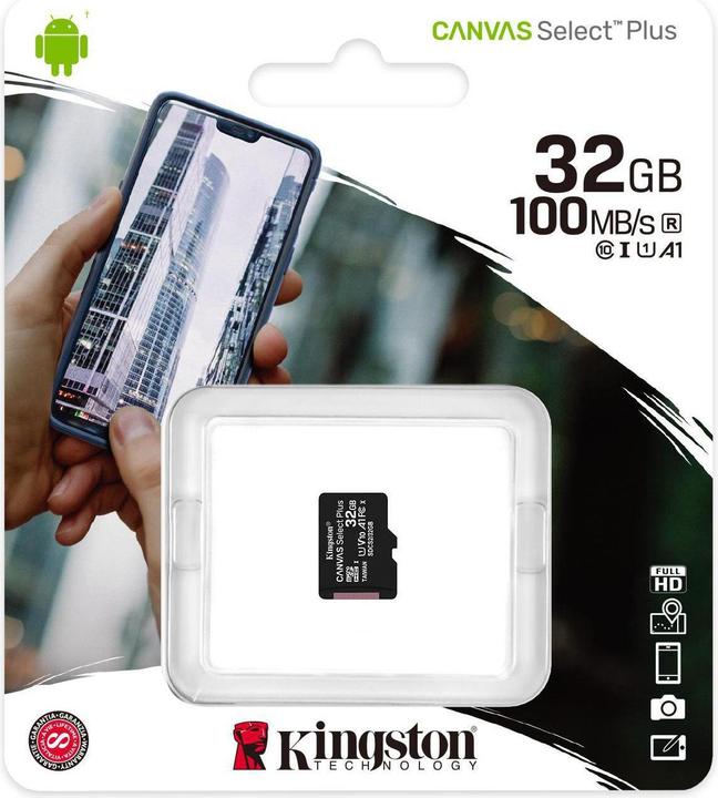 Actual product image Kingston Canvas Select Plus microSDHC Card 32GB (32 GB, microSDHC, U1, UHS-I)