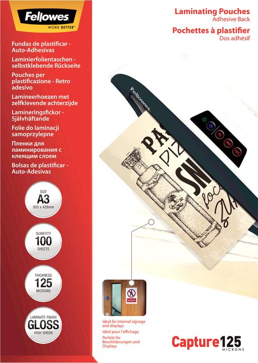 Produktbild Fellowes Laminierfolie A3 125 mic selbstklebend - 100 Stüc (A3, 100 Stück, 250 µm)