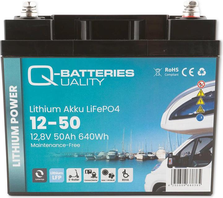 Immagine prodotto Q-Batteries Batteria al litio 12-50 12,8V 50Ah 640Wh LiFePO4 (50000 mAh)