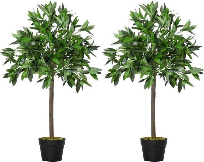 Actual product image Swisshandel24 2er-Set Künstlicher Lorbeerbaum 90 cm Kunstpflanzen im Zementtopf, Zimmerpflanze (90 cm)
