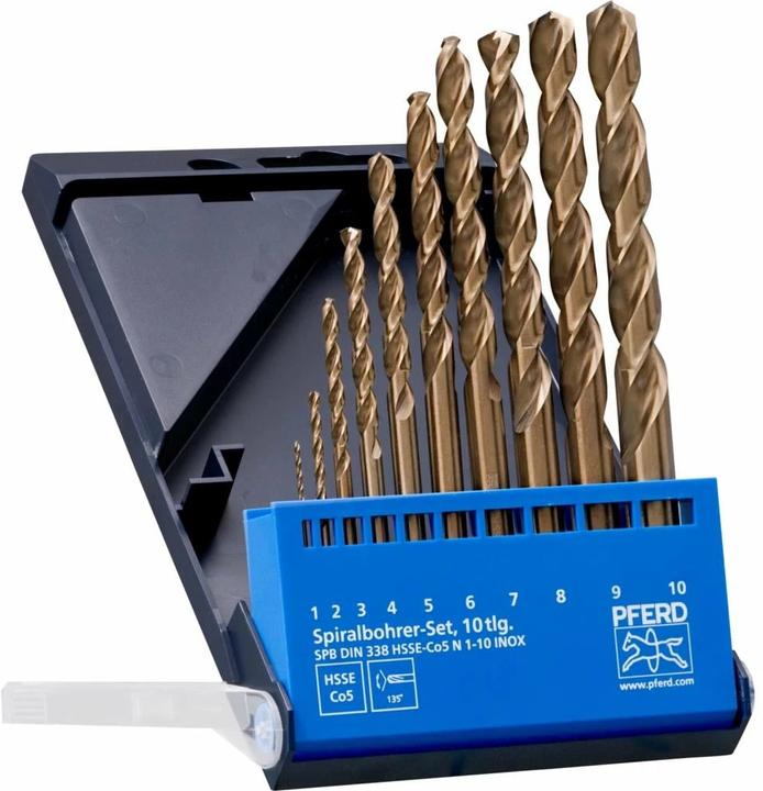 Pferd Set di 10 punte per metallo DIN338 HSSE N 1-10 Inox (1, 2, 3, 4, 5, 6, 7, 8, 9, 10 mm)