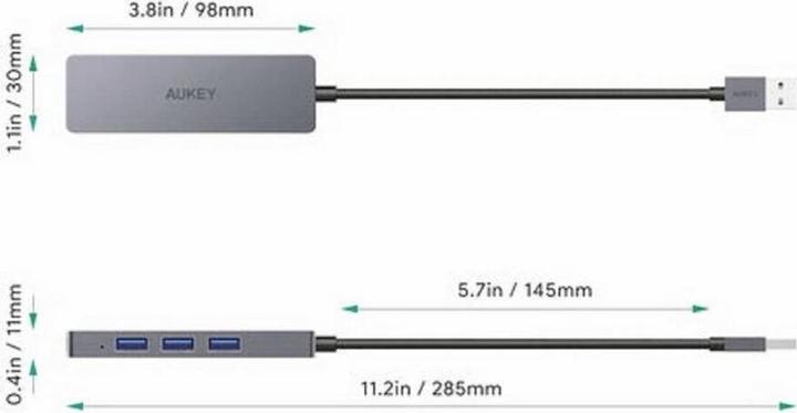 Aukey CB-H36 Hub USB-3 ultra sottile in alluminio con 4 porte (4 Porti)