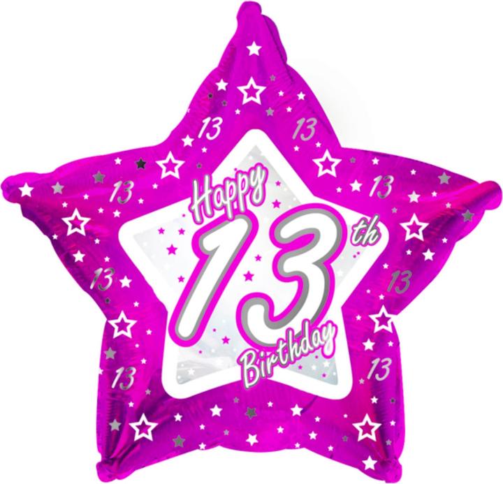 Creative Party Happy 13th Birthday Pink Star Balloon (1 x)