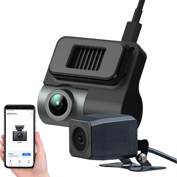 NavGear Dashcam compatta 4K con telecamera posteriore full HD, sensore G, sensore di parcheggio, app (Accelerometro, Display integrato, Microfono incorporato, Ricevitore GPS, 4K)