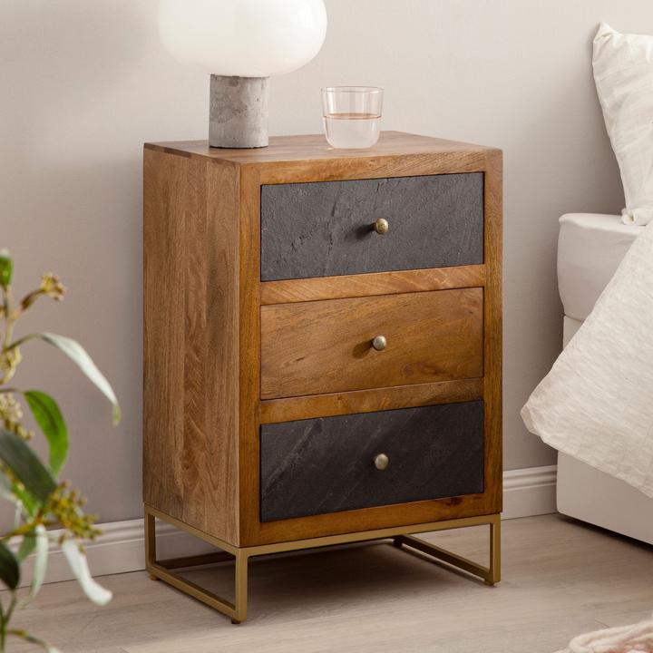 Actual product image FineBuy Bedside cabinet FB55614 solid wood brown (40 x 60 x 30 cm)
