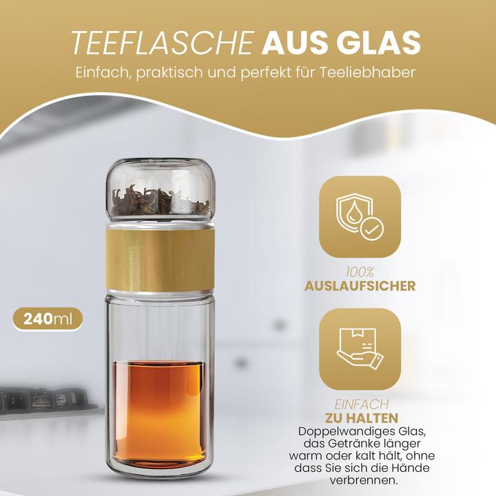 Produktbild Gewürzladen Näfels Drehbare Teeflasche aus hitzebeständigem Glas mit Teefilter - to go (0.24 l)