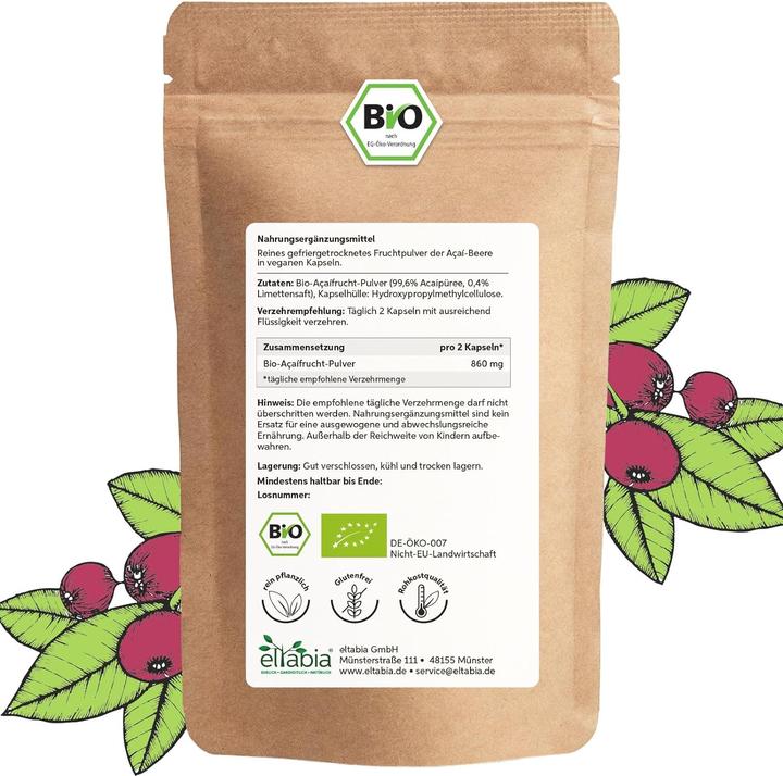 Actual product image Eltabia Organic acai capsules in freeze-dried raw food quality | high-dose 860mg daily dose (200 Piece, Capsules)