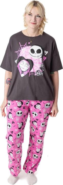 Actual product image The Nightmare Before Christmas Womens/Ladies Jack and Sally Short-Sleeved Long Pyjama Set (M)