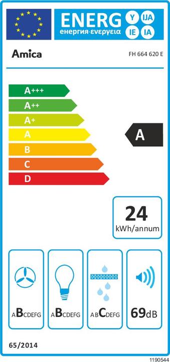 Energy Label Amica Flat screen bonnet FH 664 620 E WxD 60 x 31 cm silver (Flat-screen hood)