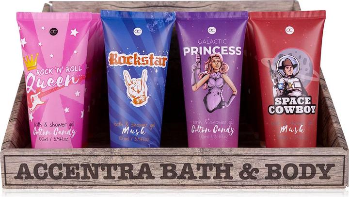 Image du produit Accentra Gel bain & douche en tube, 100ml, 4 designs/2 parfums assortis : Rock'n'Roll Queen + Galactic (100 ml)