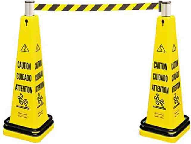 Actual product image Rubbermaid Retractable Barrier Post PE Yellow Safety Barrier, Caution