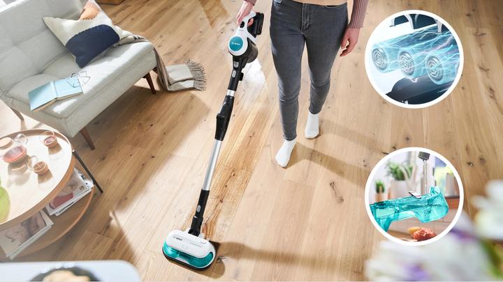 Immagine prodotto Bosch Hausgeräte Scopa elettrica lavapavimenti 2in1 Unlimited 7 ProHygienic Aqua Bianco