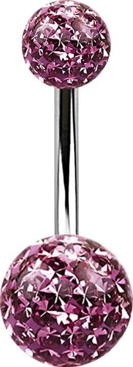 Image du produit Star Piercing Banane argentée avec deux boules de cristal violet clair couche protectrice d'époxy (Acier chirurgical 316L, sans laiton)