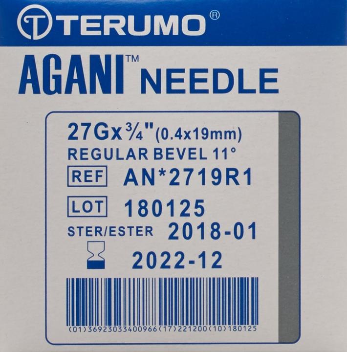 Image du produit Terumo Agani Aiguille jetable 27G 0.4x19mm gris (100 pcs)
