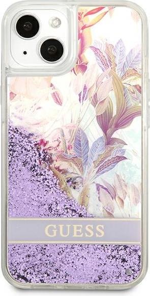 Actual product image Guess GUHCP13SLFLSU iPhone 13 Mini 5.4-inch Thin / Purple Hard Case with Flower Liquid Glitter (Apple iPhone 13 mini)