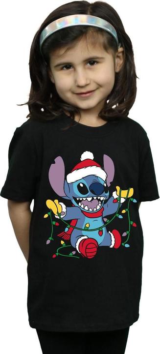 Actual product image Disney Girls Lilo And Stitch Christmas Lights Cotton T-Shirt (116)