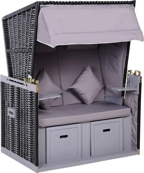 Image du produit Swisshandel24 Fauteuil-cabine de plage double avec toit Chaise longue de jardin porte-gobelet Chaiselounge PE