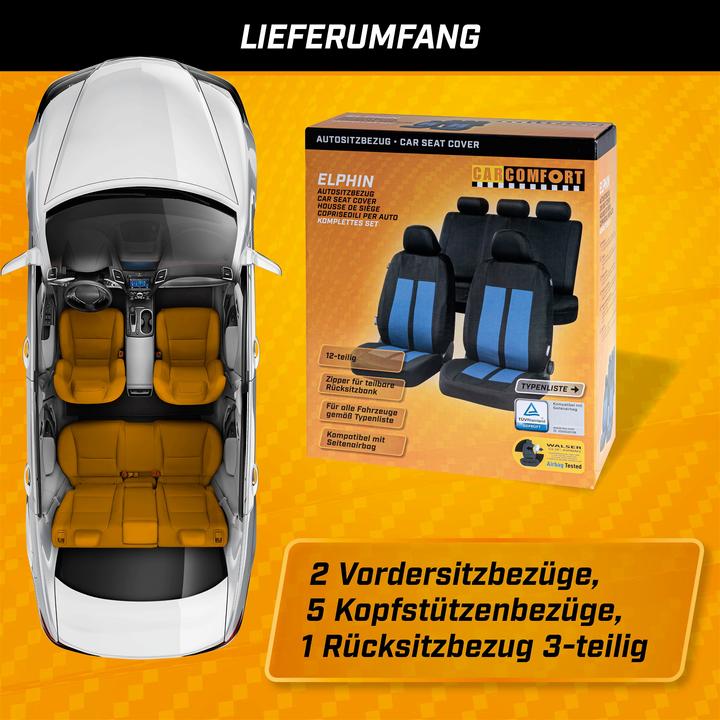 Image du produit CarComfort Housse de siège auto Elphin, set complet de housses de protection pour voiture noir/bleu