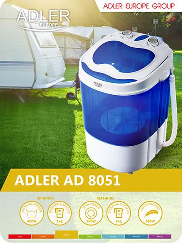 Immagine prodotto Adler Mini lavatrice AD 8051 (3 kg, Verso l'alto)