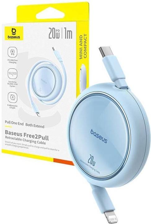Actual product image Baseus Free2Pull retractable USB-C / Lightning cable 20W 1m - blue (1 m)