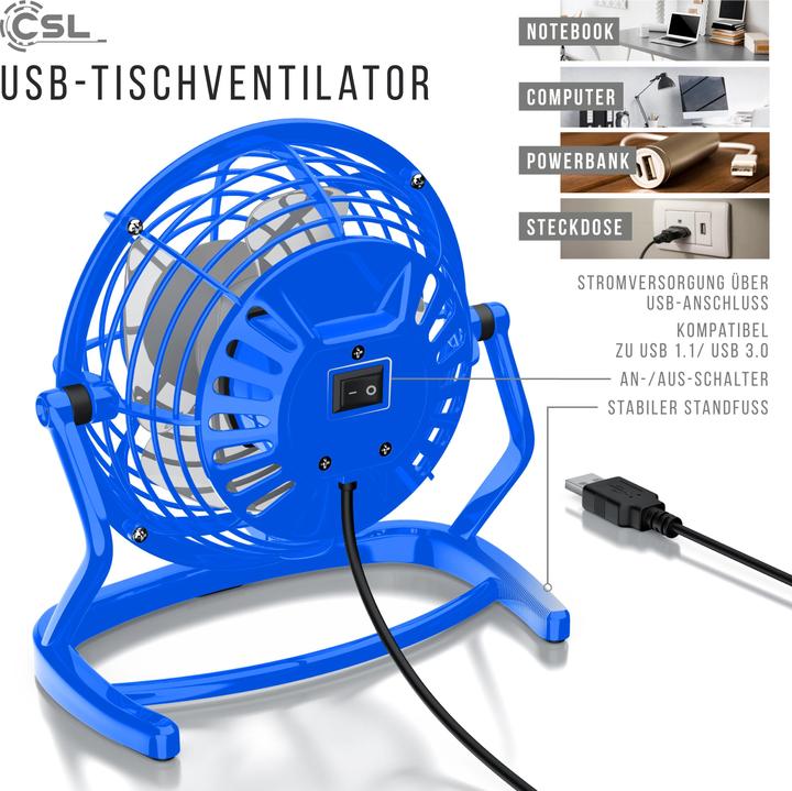 Immagine prodotto CSL Mini ventilatore USB, ventilatore da tavolo inclinabile, interruttore on/off, ideale per la